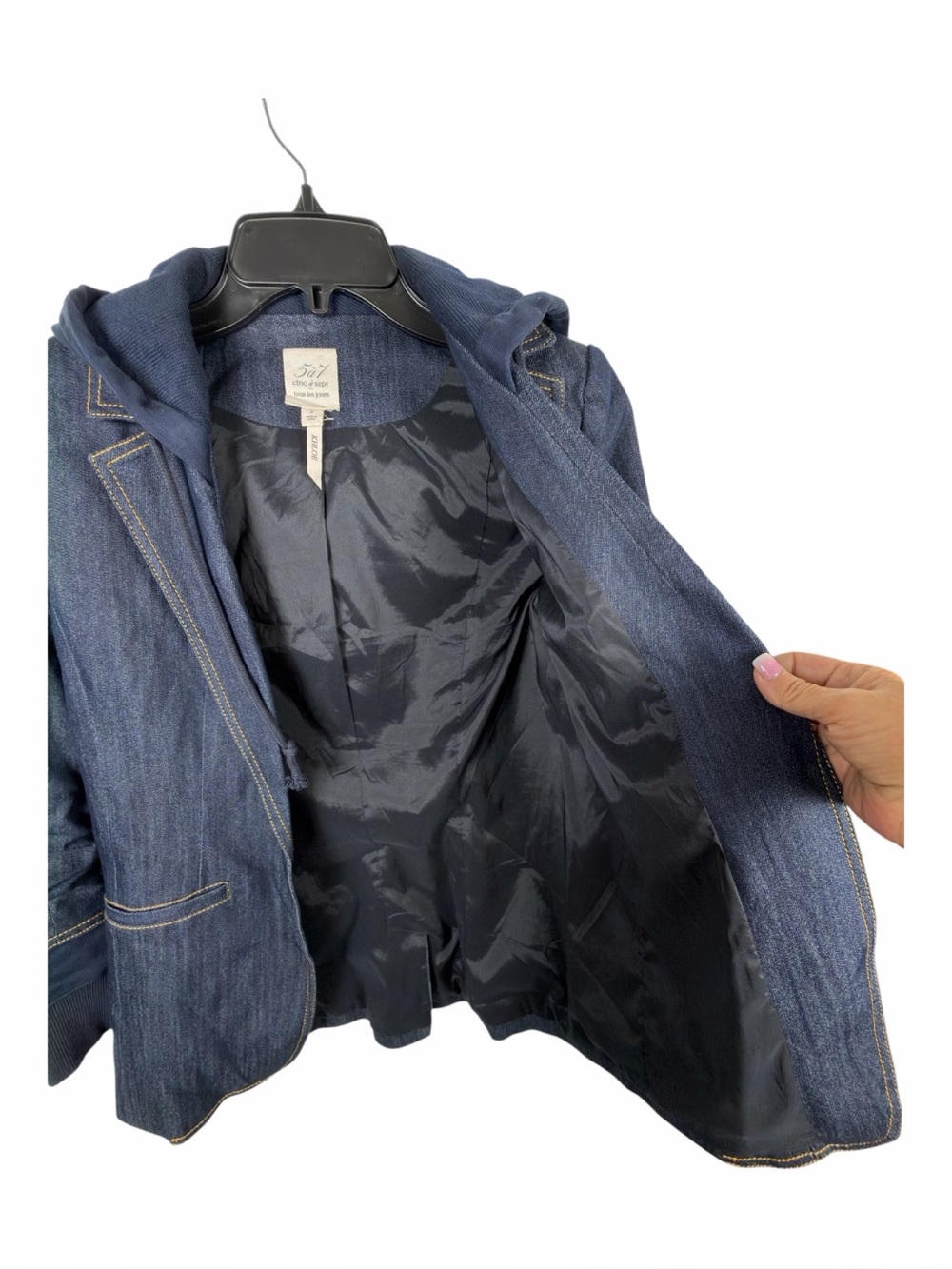 Cinq a Sept NWOT “Khloe” Women's Denim Mixed Media Indigo Jacket Size 2. - Picture 16 of 16